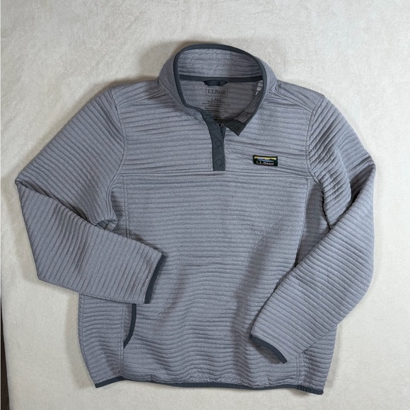 LL Bean Large Regular Gray Ribbed Airlight Snap Button Pullover Sweater - Picture 2 of 6